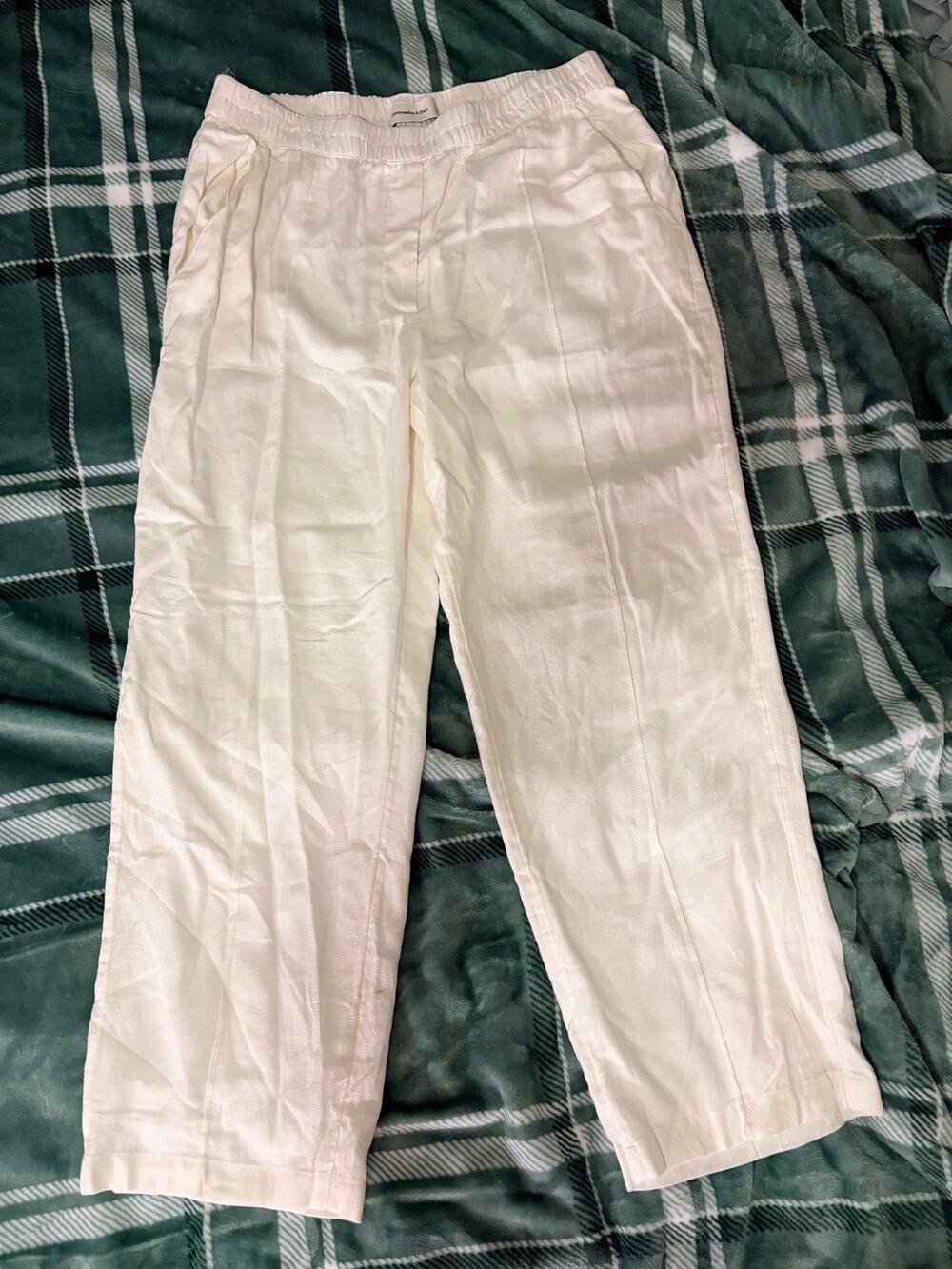 Abercrombie & Fitch White Wide-Leg Linen Blend Pants